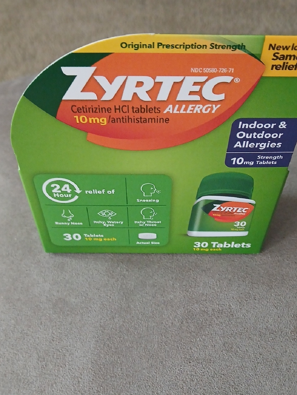 Zyrtec 10mg Allergy Tablets - Green & Orange Box